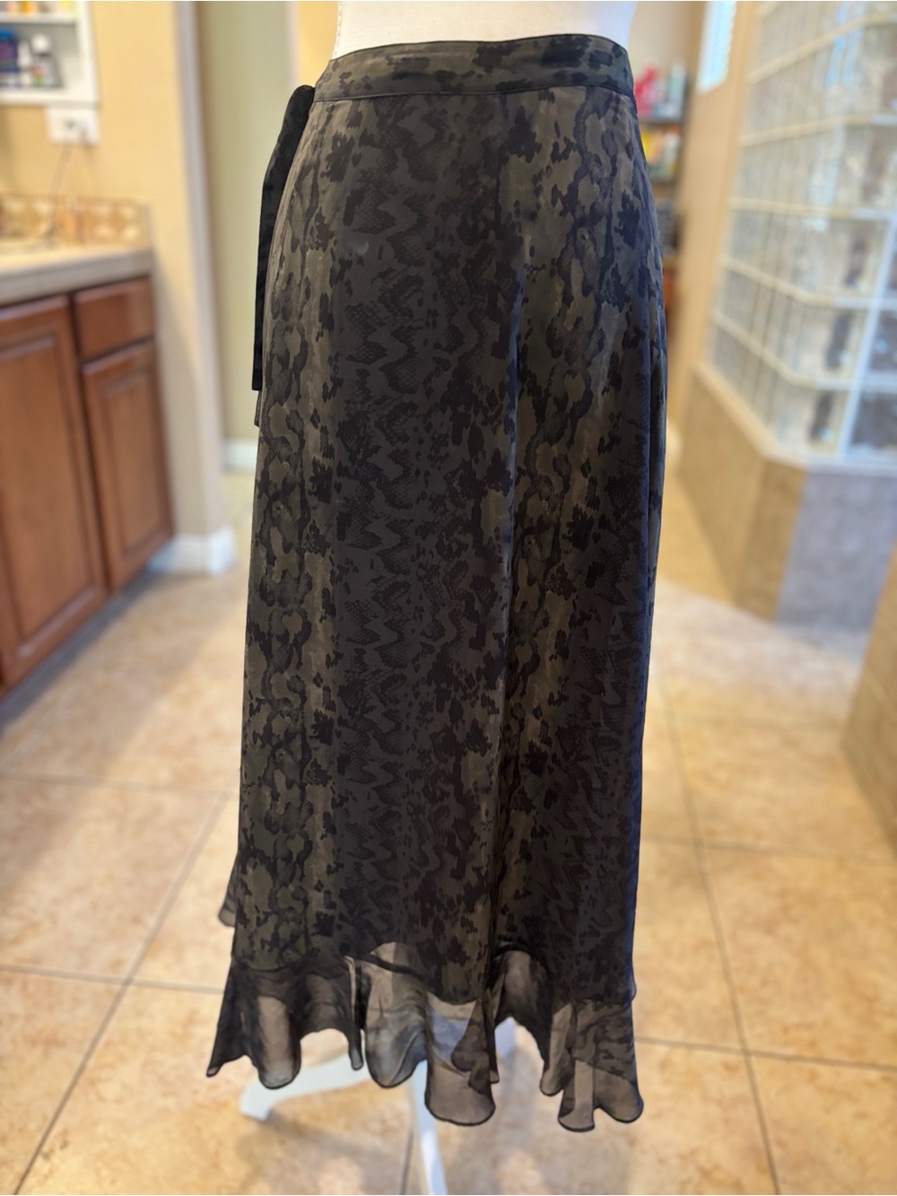 AllSaints Snake Print Ruffle Wrap Midi Skirt - Picture 4 of 4